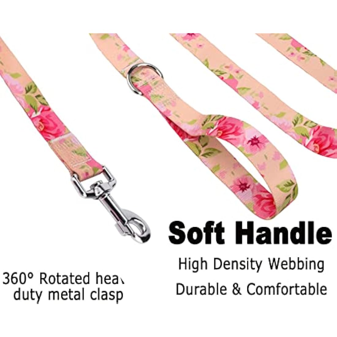 Mihqy Dog Collar and Lead Set with Bohemia Floral Tribal Geometric Patterns - Soft Ethnic Style Collar Adjustable for Small Medium Large Dogs(Pink Rose Set,L)