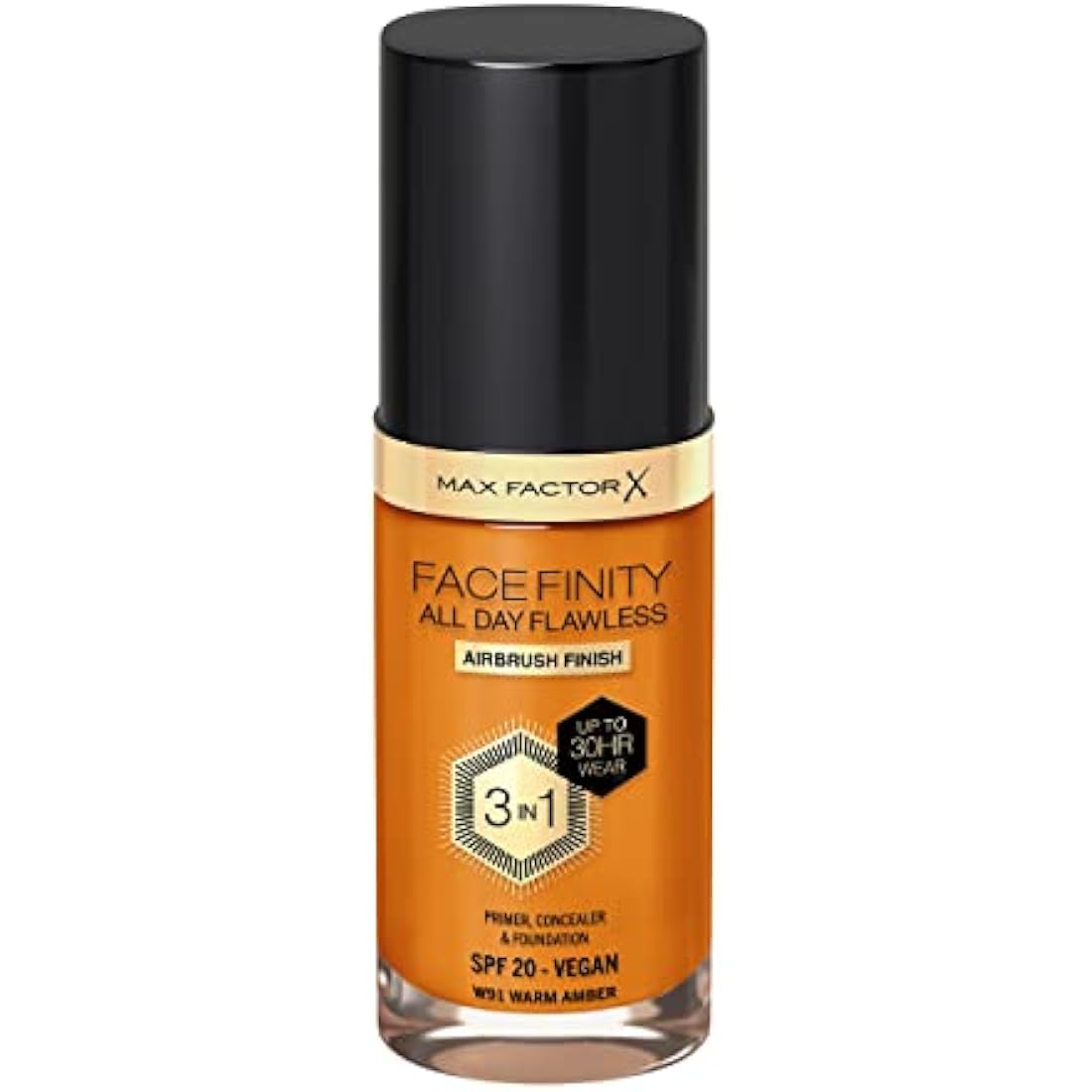 Max Factor Facefinity 3-in-1 All Day Flawless Liquid Foundation, SPF 20 - 91 Warm Amber, 30 ml