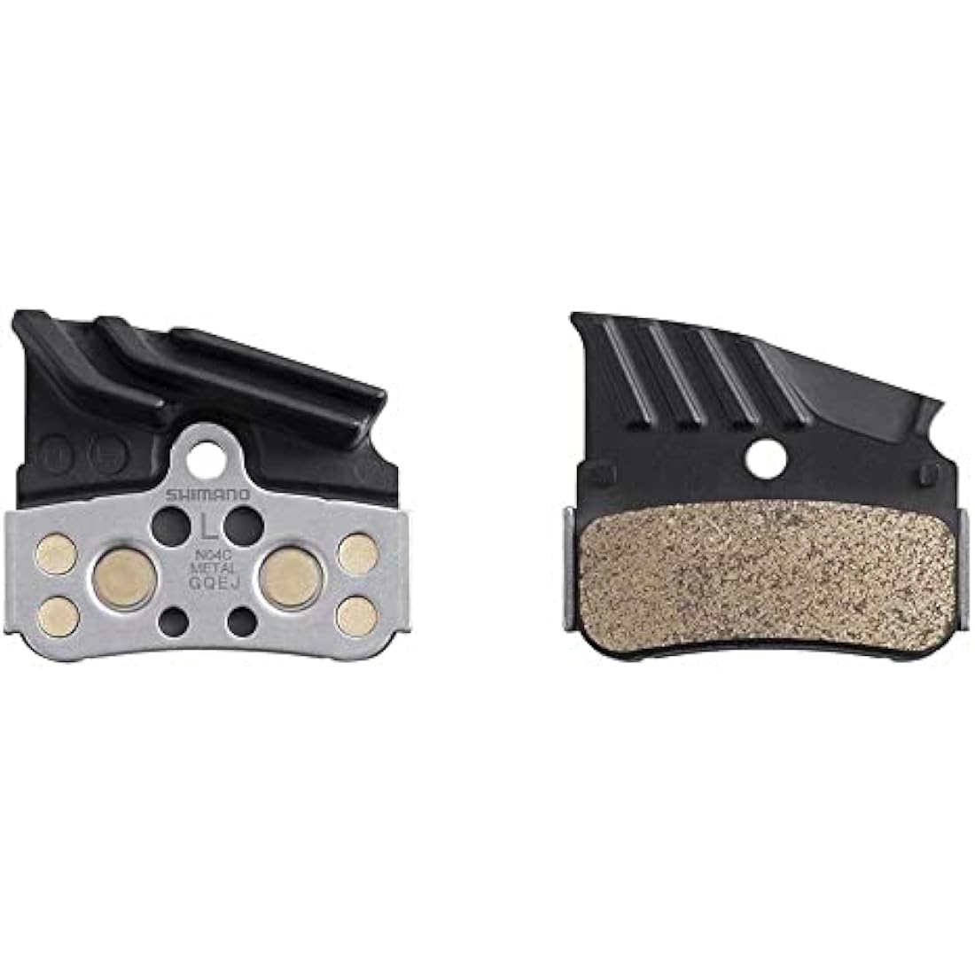 SHIMANO N04C disc pads and spring, alloy/stainless back with cooling fins, metal sintered, Black, One Size