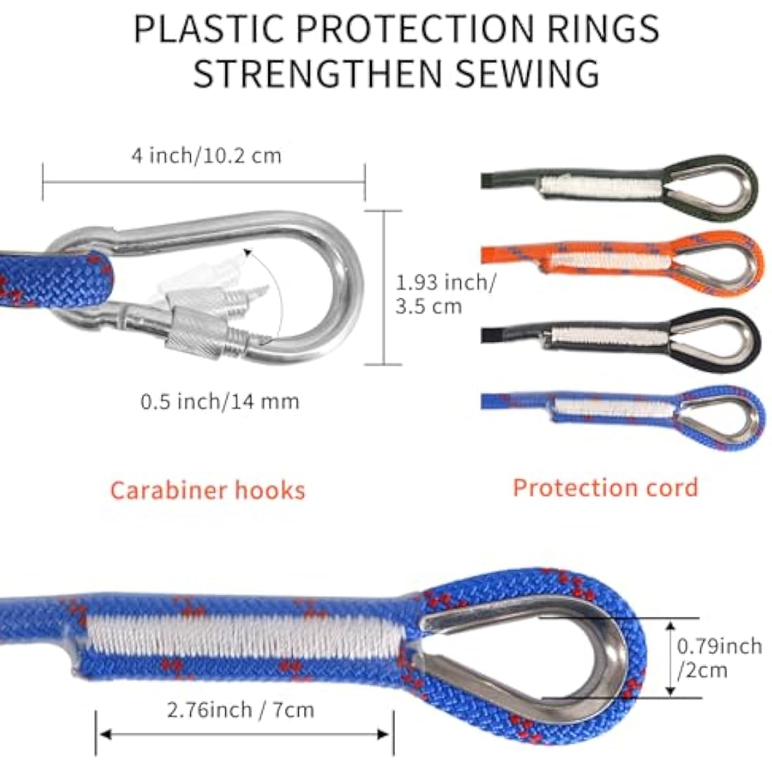 NewDoar 18KN Static Climbing Rope 10mm Accessory Cord Equipment 33FT(10M) 66FT(20M) 98FT(30M) 165FT(50M) Escape Rope with 2 Carabiners for Ice Climbing Fire Rescue Rope Safety Rope