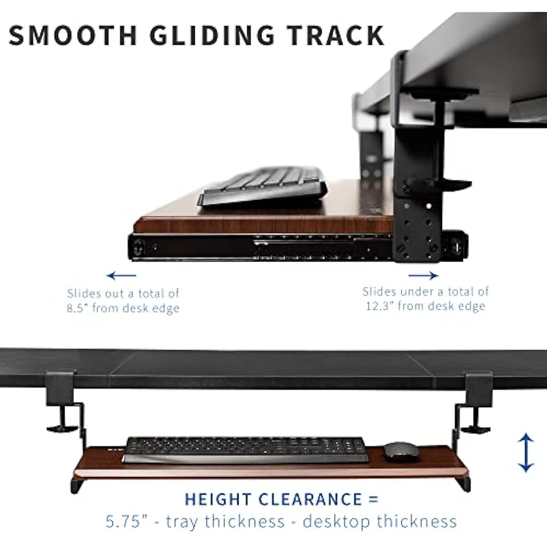 VIVO Height Adjustable Clamp and 12 inch Rail Set for DIY Custom Wooden Keyboard Trays (Tray Not Included), Under Desk Pull Out Slider Track with C-clamp Mount System, Black, MOUNT-RAIL02H