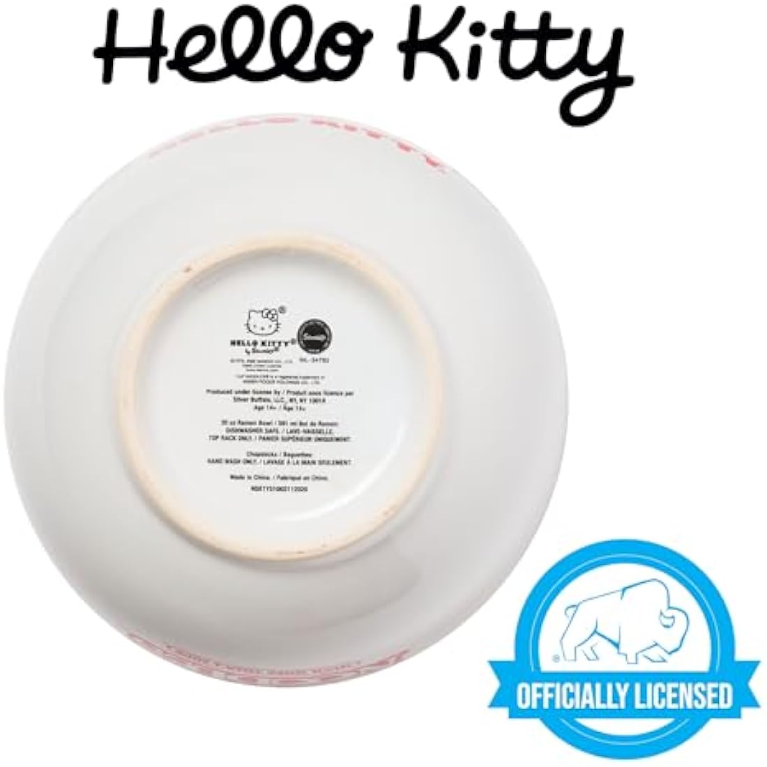 Silver Buffalo Hello Kitty Cup Noodles Nissin Boxed Ceramic Ramen Noodle Bowl with Chopsticks, 20oz