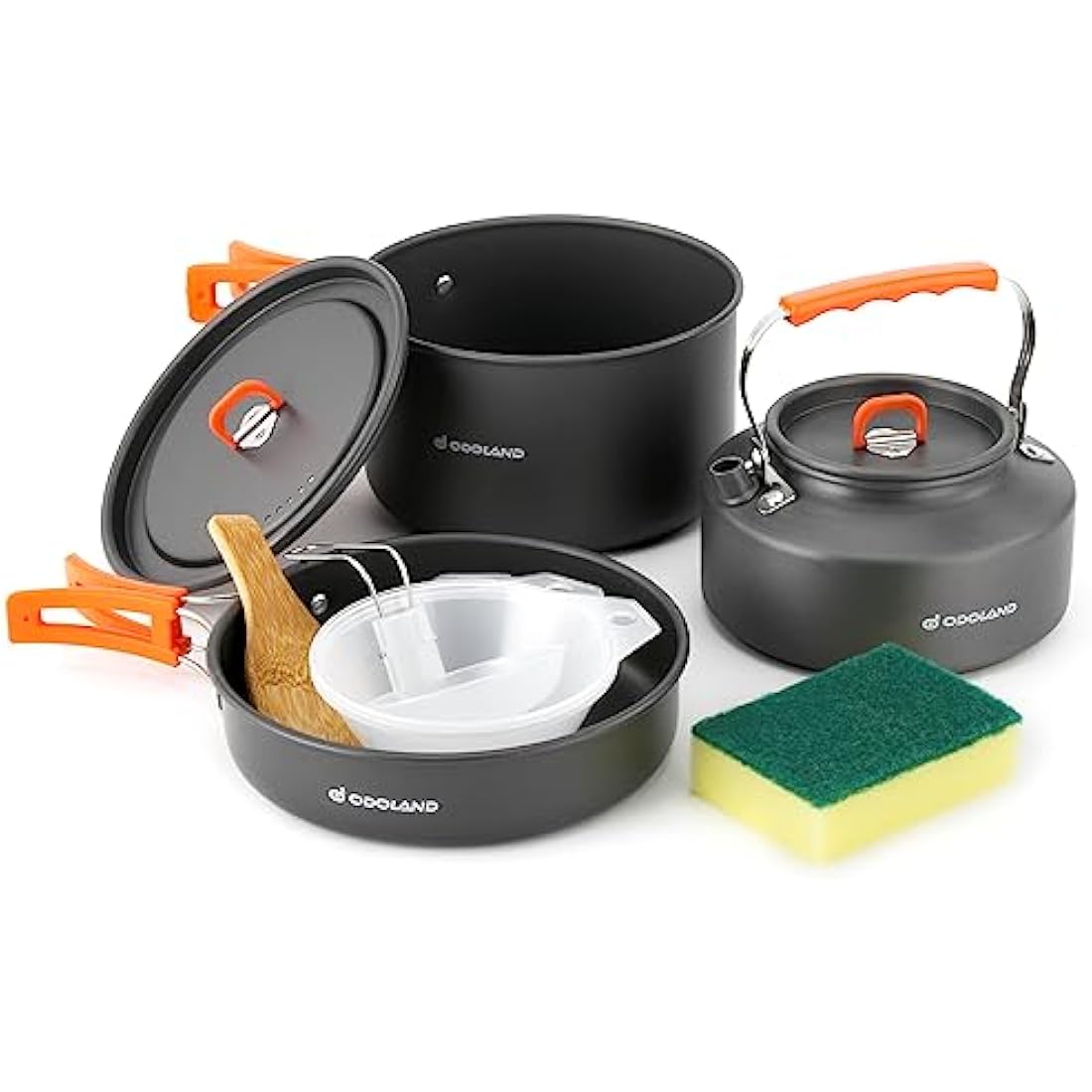 Odoland Camping Cookware Set, Cooking Utensils with Camping Pot, Camping Frying Pan and Teapots for Outdoor Cooking Hiking Travelling for 2-3 People