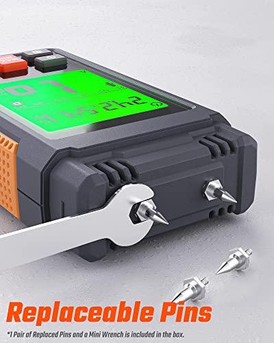 TopTes TS-630 Moisture Meter, Wood Moisture Meter with 2.25-inch 3 Colours Backlit LCD, Use for Log/Firewood/Lumber, Tracing Water Leak Dampness in Walls/Drywall/Floors, 7 Modes - Orange