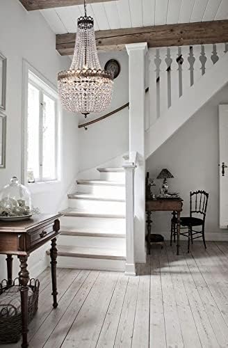 Wellmet Crystal Chandelier Lights, 9-Light French Empire Foyer Chandelier Pendant, Hanging Ceiling Lighting Fixture for Hallway Dining Living Room Bedroom Kitchen, 30" H x 19.69" W, Antique Bronze