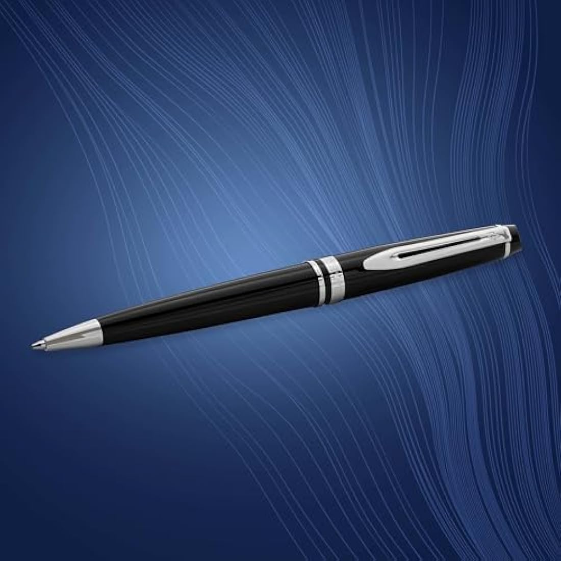 Waterman Expert Ballpoint Pen | Gloss Black with Chrome Trim | Medium Tip | Blue Ink | Gift Box