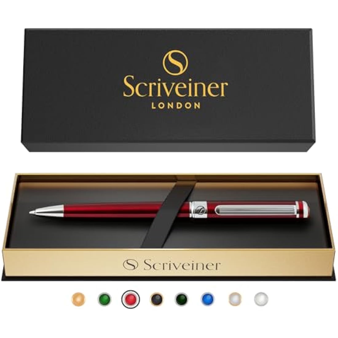 Scriveiner Deep Crimson Ballpoint - Stunning Red Lacquer Luxury Pen, Chrome Finish, Schmidt Black Refill, Best Ball Pen Gift Set for Men & Women, Professional Executive Office