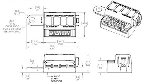 Blue Sea Systems 5024 ST Blade Fuse Block Battery Terminal Mount 4 Circuit Kit