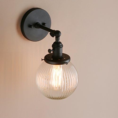 PathsOn 15cm Industrial Modern Vintage Retro Wall Lights, Loft Bar Kitchen Sconce Lights Lamp Fixture with Ribbed Globe Clear Glass Light Shade (Black)