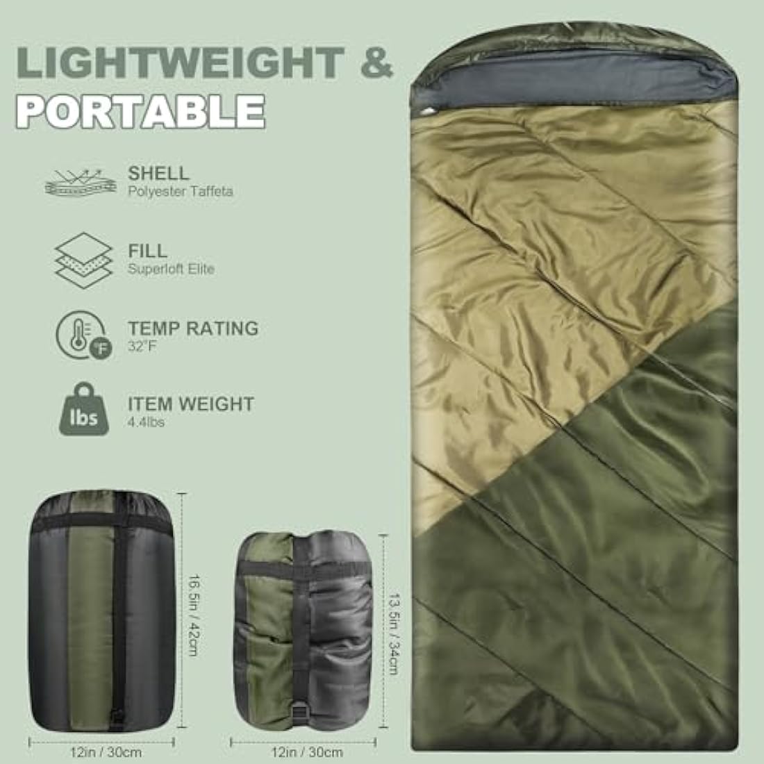 Mcota Sleeping Bag for Adults, Lightweight waterproof XL Sleeping Bag for Camping Backpacking or Hiking, Fit for Big and Tall Person Warm & Cold Weather Activities
