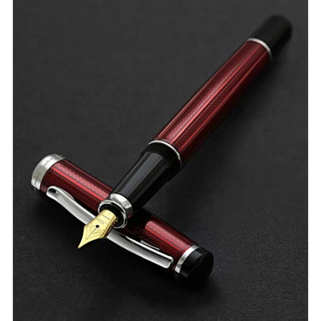 Xezo Incognito Fountain Pen, Fine Nib. Burgundy Red Layered Lacquer with Pure Platinum Plating. Handcrafted and Guilloche Engraved. Limited Edition, Serialized