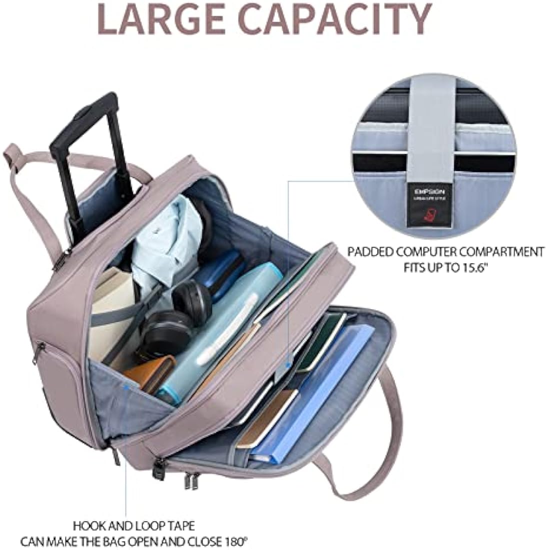 EMPSIGN Rolling Laptop Bag for Women - Wheeled Briefcase Fits Up to 15.6 Inch Laptop, Water-Repellent Overnight Computer Bag with RFID Pockets, Dusty Pink
