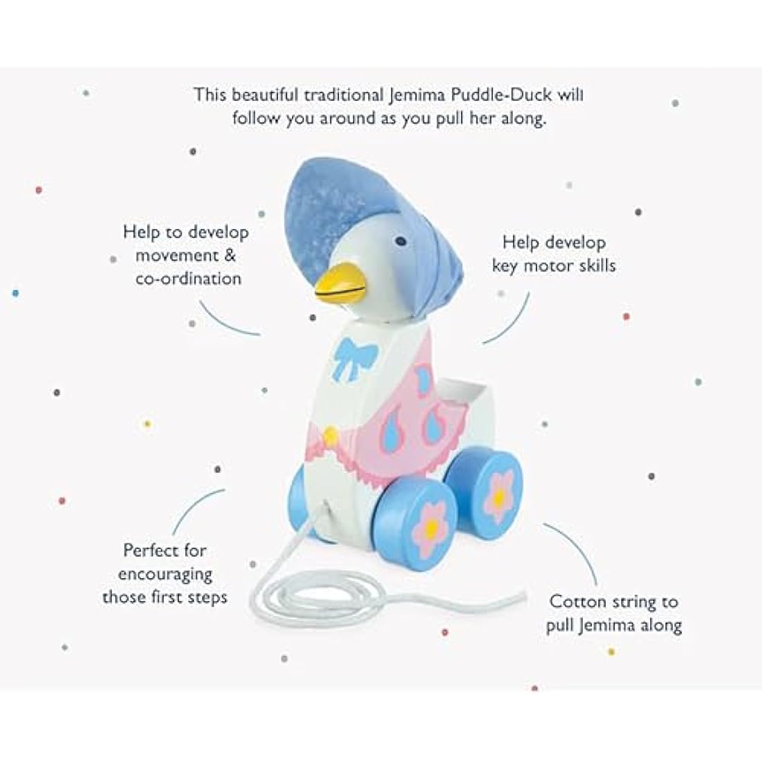 Orange Tree Toys - Official Licensed Peter Rabbit Gifts: Jemima Puddleduck Pull Along, Wooden Early Development & Activity Toy for Baby Girl or Toddler Boy, First Birthday Gift