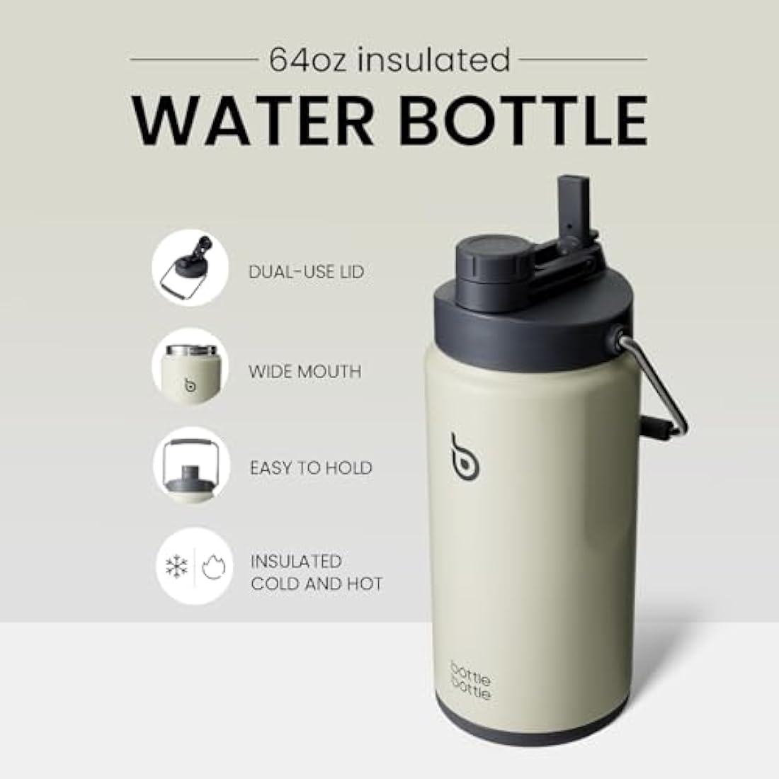 Bottle Bottle Insulated Water Bottle 2L with Straw and Dual-use Lid Half Gallon Water Jug Vacuum Stainless Steel for Workout and Sports Insulated Beer Growler with Handle(Gray)