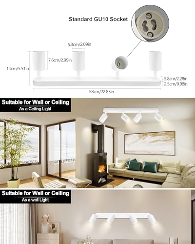 BOYIR GU10 Ceiling Spotlight 2 Spots White Adjustable Modern Indoor Ceiling Light for Kitchen, Bedroom, Living Room, Hallway, Bulb Not Included