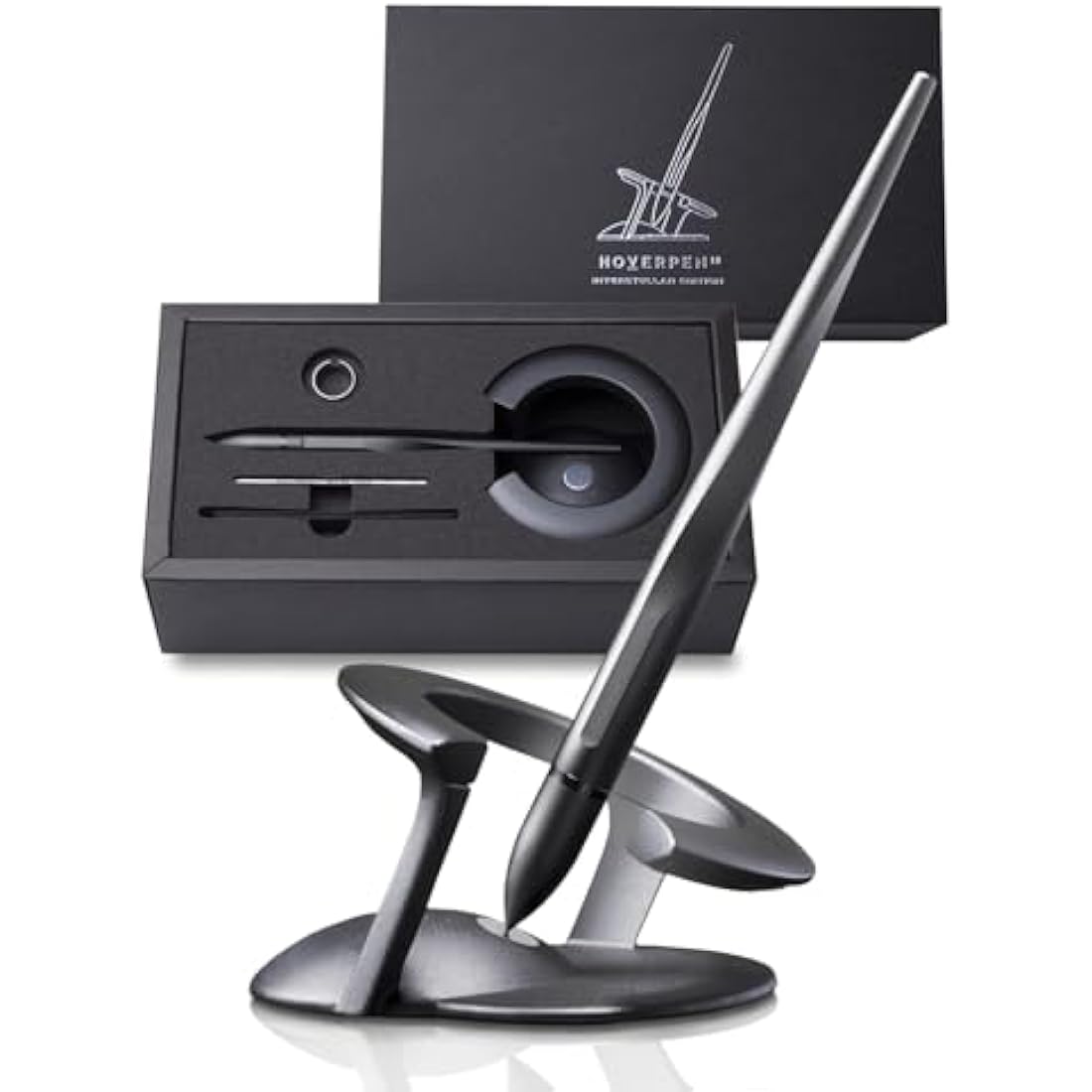 novium Hoverpen Interstellar Edition - Futuristic Luxury Pen Made With Aerospace Alloys, Desk Aesthetic, Free Spinning Executive Pen, Gifts for Men & Women (Space Black)