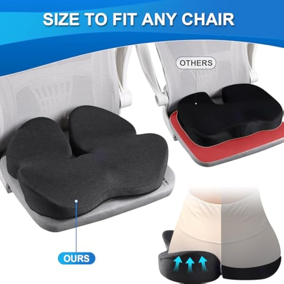 Seat Cushion Office Chair Cushions Memory Foam Coccyx Cushion Pressure Relief for Hip, Tailbone, Coccyx, Sciatica,Ergonomic Seat Cushion Pad for Desk Chair, Wheelchair, Car Seat for Long Sitting