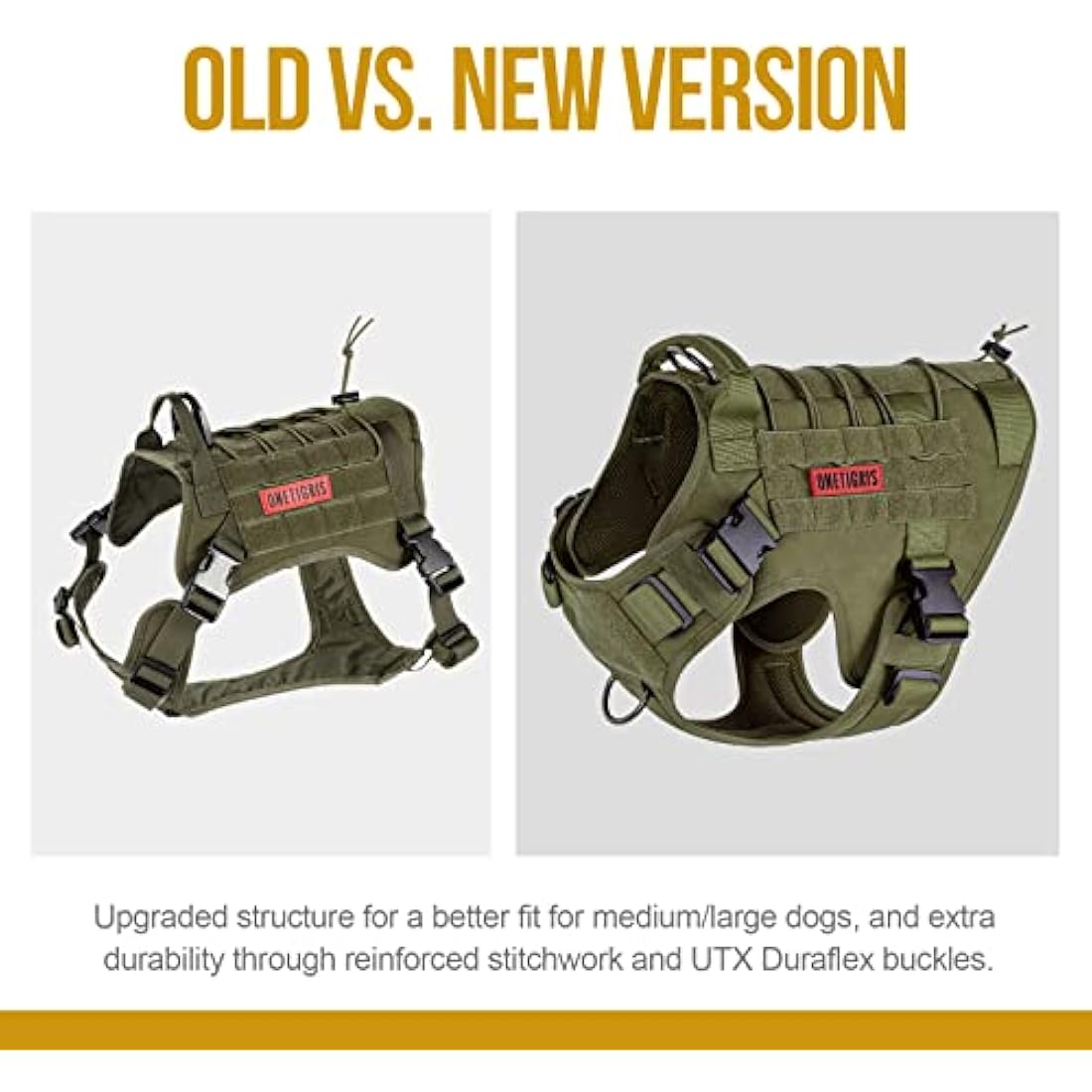 OneTigris Tactical Dog Harness Vest,No-Pull Service Dog Vest with Hook & Loop Panels,Adjustable Dog Vest Harness for Walking Hiking Training(Ranger Green,X-Large)…