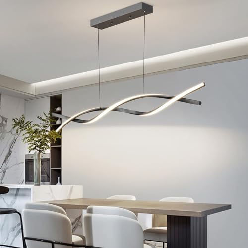 Mikeru 100CM Wave Pendant Light, Black Modern Chandelier Breakfast Bar Island Lighting 3000K/4500K/6000K 3 Color 10% to 100% Fully Dimmable Lamp for Dining Room, Kitchen