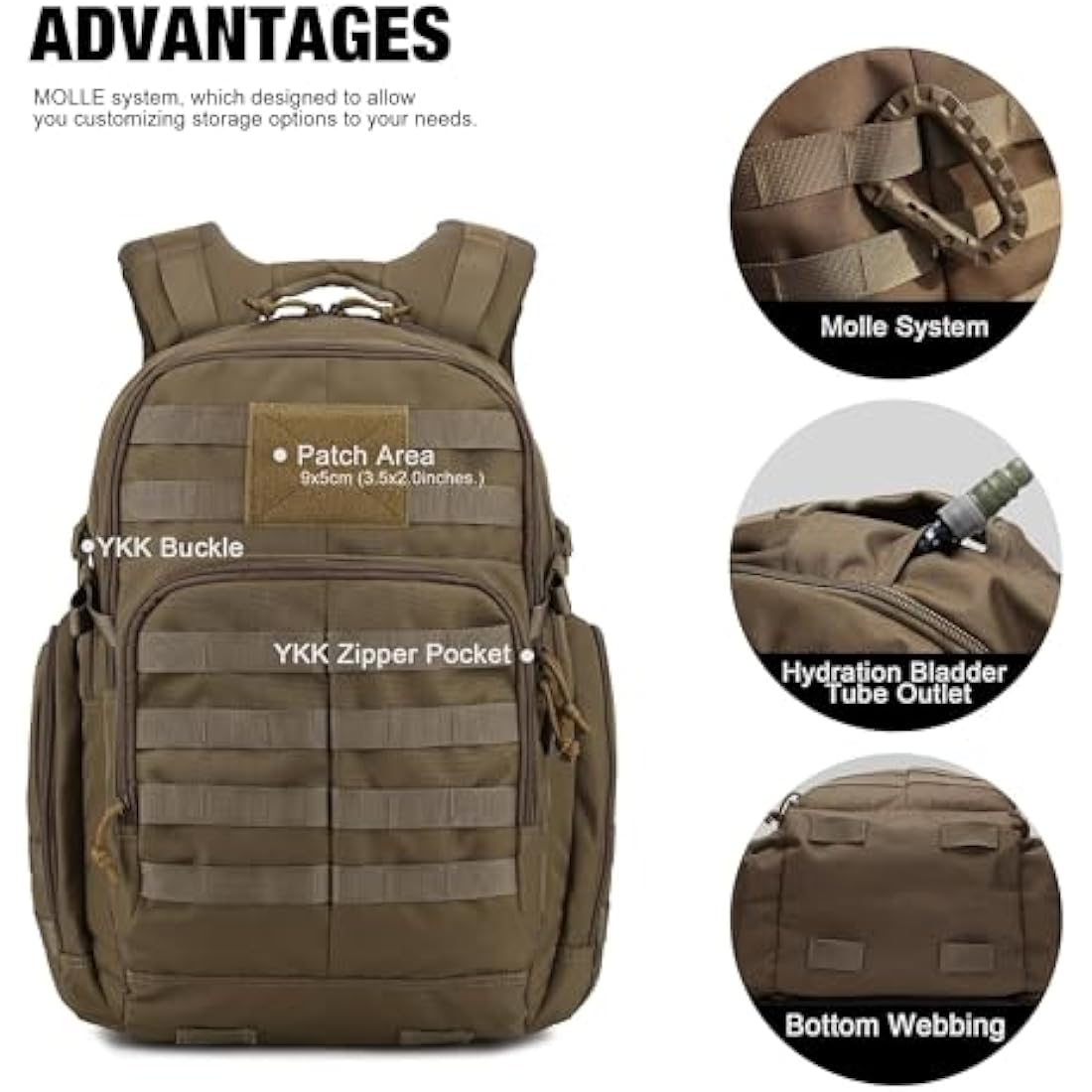 Mardingtop 40L Military Tactical Backpack Practical Rucksack for Men with Molle System Outdoor Hiking Backpack Army Backpack for Hiking, Traveling, Mountaining