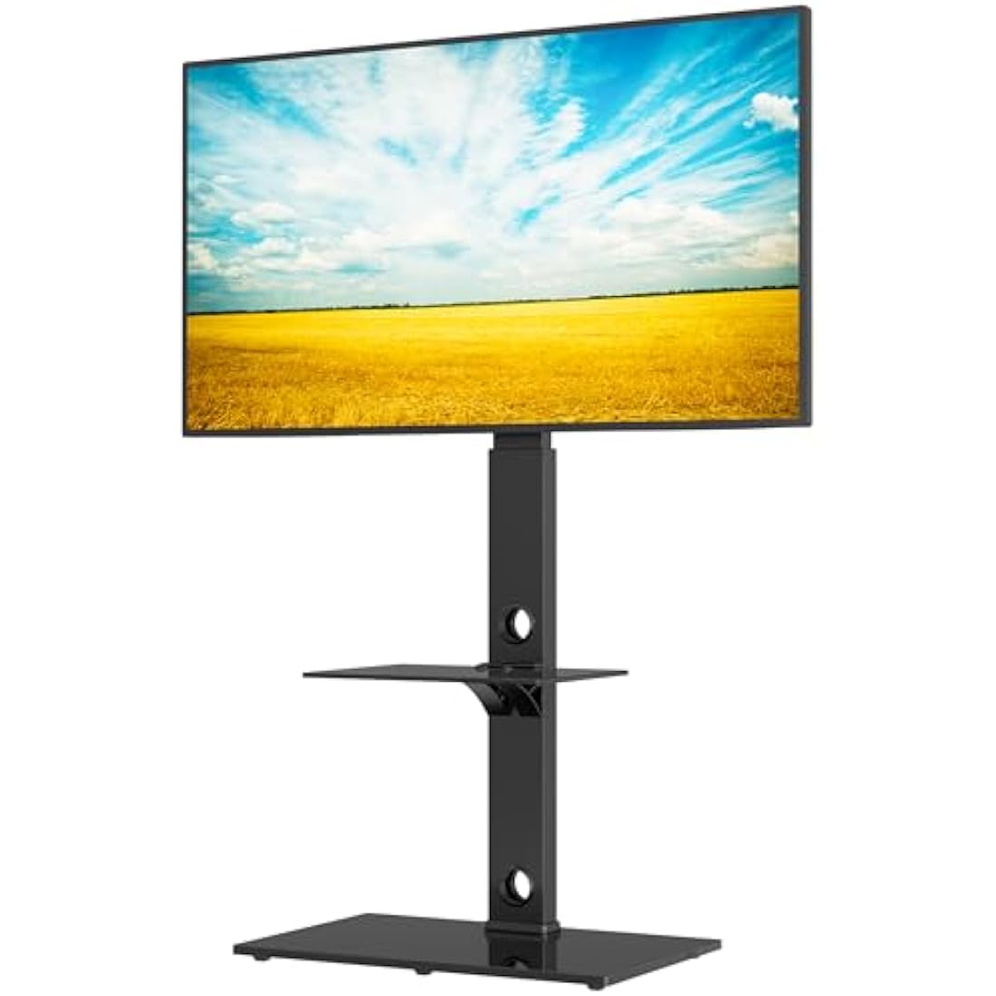 BONTEC Universal Floor TV Stand for 30-70 inch LED OLED LCD Plasma Flat Curved Screens, Height Adjustable Tall TV Stand with 2-Tier Tempered Glass Shelves up to 40KG, Max VESA 600x400mm
