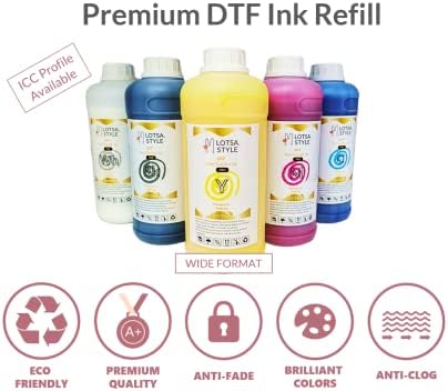 Lotsa Style Premium PRO DTF Ink Refill for Inkjet Printers Heat Transfer Film Printing, Large and Wide Format Commercial Edition (Large, CMYK Wh)
