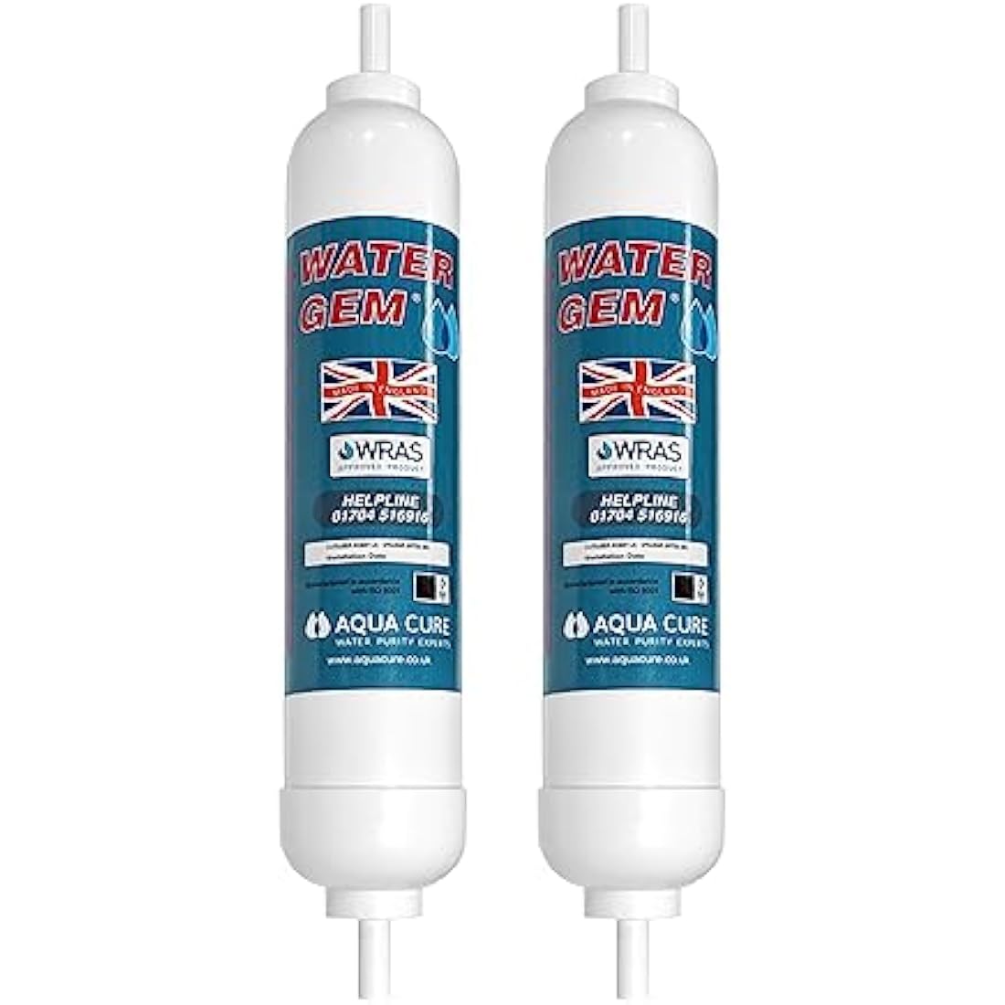 Water Gem Under Sink Filter System Replacement Inline Filter | Kitchen Tap Water Filter Cartridge | Universal 3/8" Male Stem Filter for Chlorine, Taste, Odour and Scale (2 Pack)