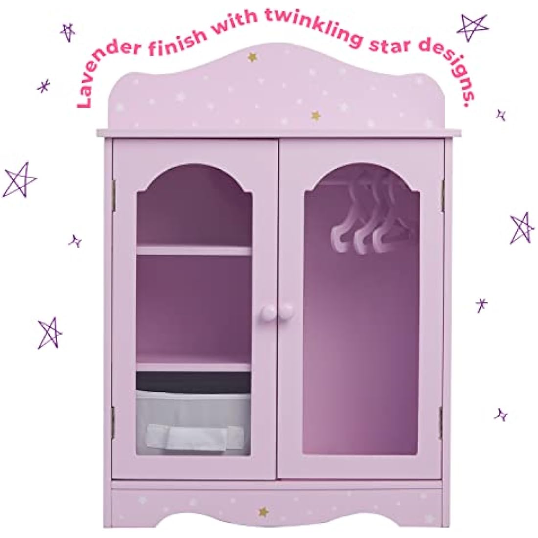 Olivia's Little World Purple Star 18 Inch Doll Closet Wardrobe Wooden Doll Furniture With 3 Doll Hangers TD-0210AP
