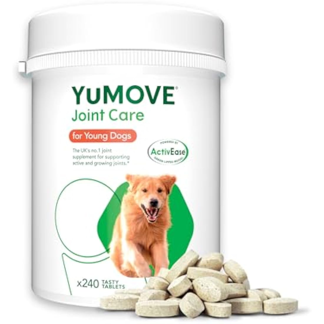 YuMOVE Joint Supplement for Young and Active Dogs, Essential Dog Hip and Joint Support with Glucosamine, Chondroitin & Green Lipped Mussel, for Dogs Aged up to 5, 240 Tablets
