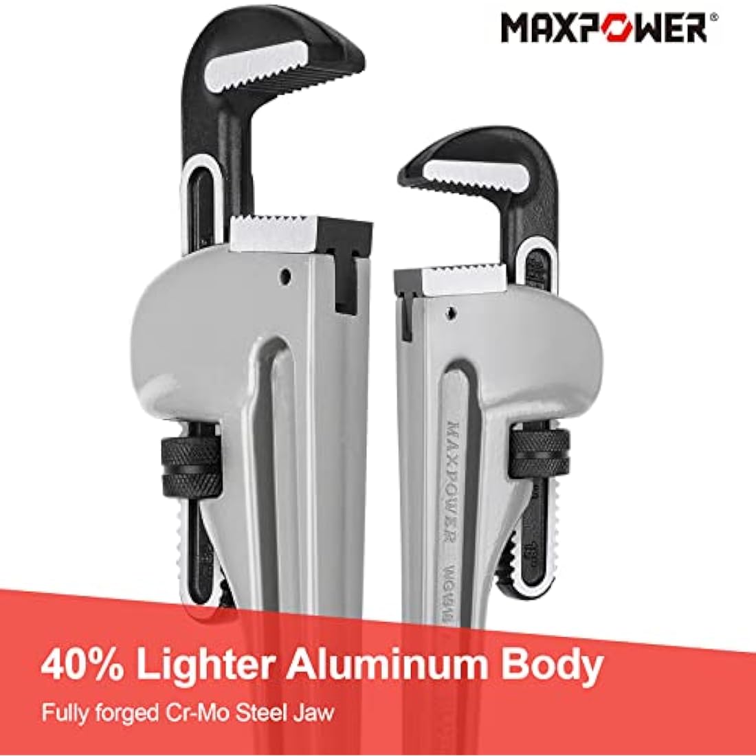 MAXPOWER 18" Heavy Duty Aluminum Pipe Wrench (450mm) – Stillson Plumbing Tool with 60mm Max Jaw Opening – Professional Straight Spanner for Plumbing & DIY