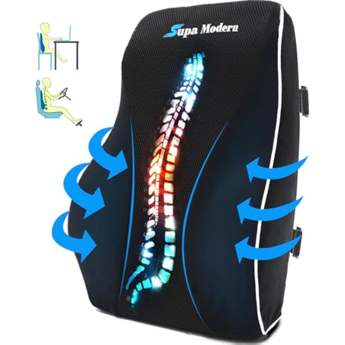SUPA MODERN Lumbar Support Pillow for Office Chair, Memory Foam Back Cushion, Car Seat Back Pillows with Breathable Lumbar Support Cover Adjustable Straps