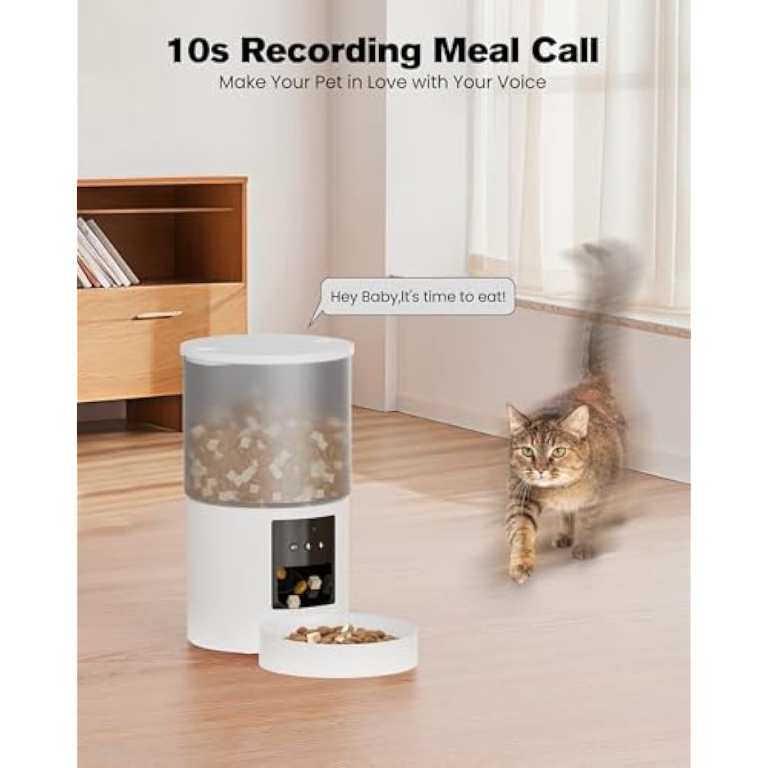 Automatic Cat Feeder Cat Food Dispenser with Timer: Auto Cat Bowls APP Control - Electric Dog/Cat Feeder with 2.4GHz WiFi 10s Voice Recorder Lockable Lid for Small Animals White 4L