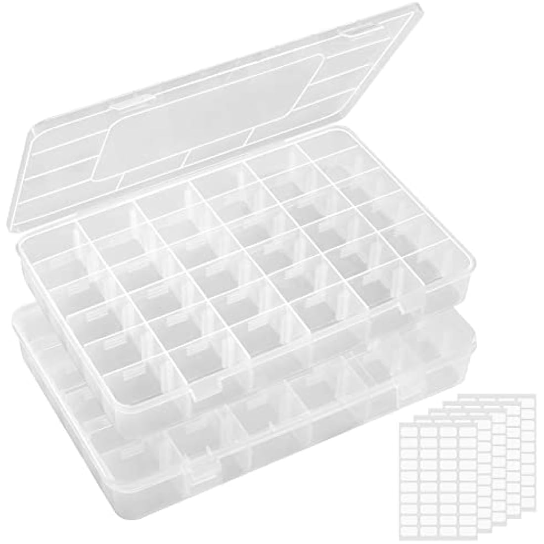 Lifewit 2 Pack 36 Grids Organiser Storage Box, Fishing Tackle Box, Clear Stackable Plastic Container with Adjustable Dividers for Beads, Art DIY, Crafts, Jewelry, with 5 Sheet Label Stickers