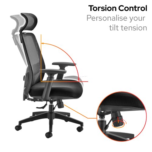 Office Hippo Ergonomic Mesh Office Desk Chair, Desk Chair, Adjustable Ergonomic Swivel Chair with Headrest, Lumbar Support, 3D Arms & Tension Control
