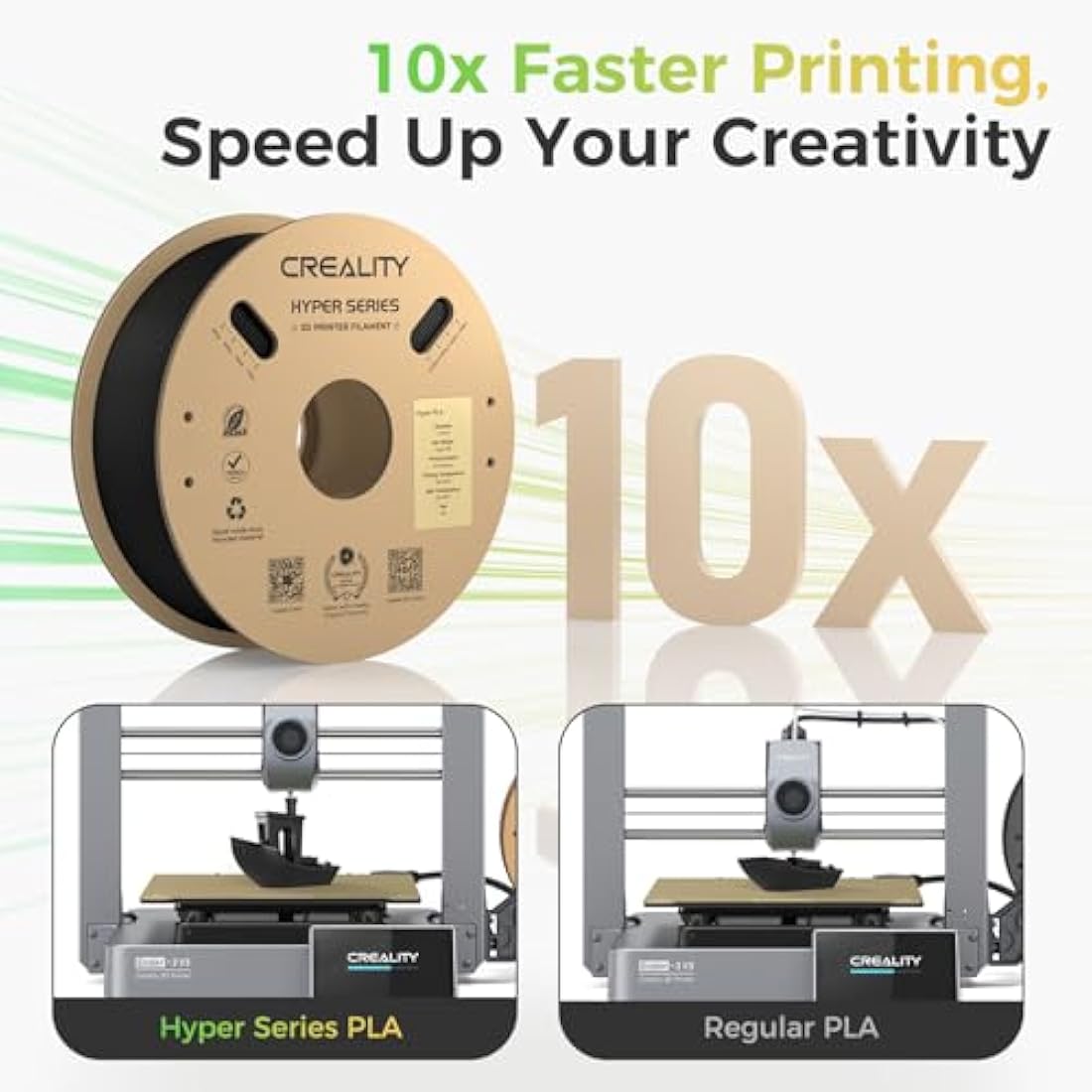 Official 3D Printer Filament Hyper PLA Filament, Creality PLA Filament for High-Speed Printing, Durable and Resistant, Overhang Performance Dimensional Accuracy +/-0.03mm, 2Kg (Black+Black)