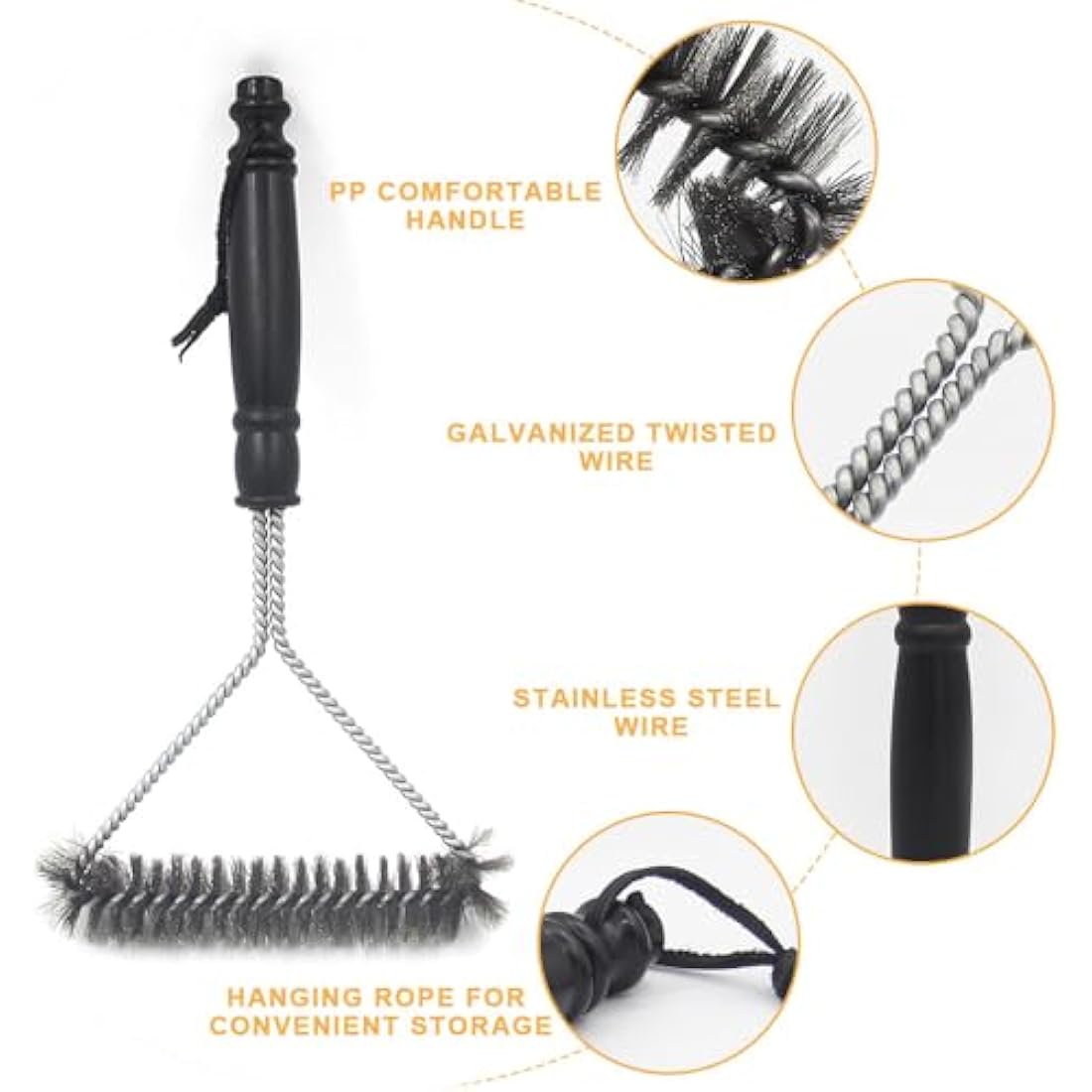 Fyfjur BBQ Cleaning Wire Brush, Bbq Cleaner, grill brush, BBQ Oven Cleaner, 2 in 1 Pointed Tail Wire BBQ Brush + Stainless Steel Curl Grill Brush Barbecue Cleaning Kit(Black)