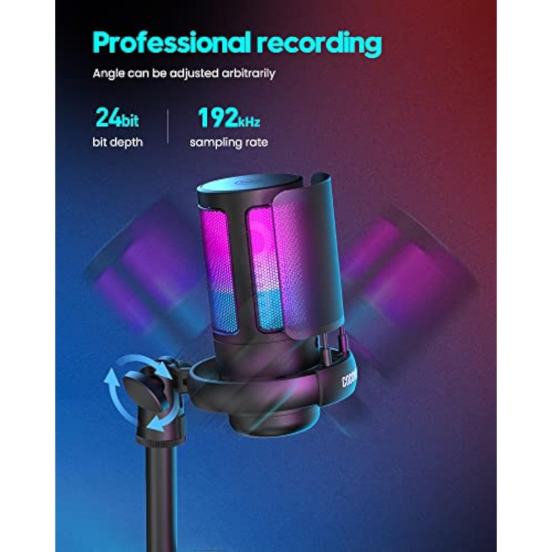 COCONISE Gaming Microphone, USB PC Mic for Podcasts Videos, Streaming, Condenser Mic with Quick Mute, Tripod Stand, Pop Filter, RGB Indicator, Shock Mount, Rotate gain button, Compatible with PS4/5/PC