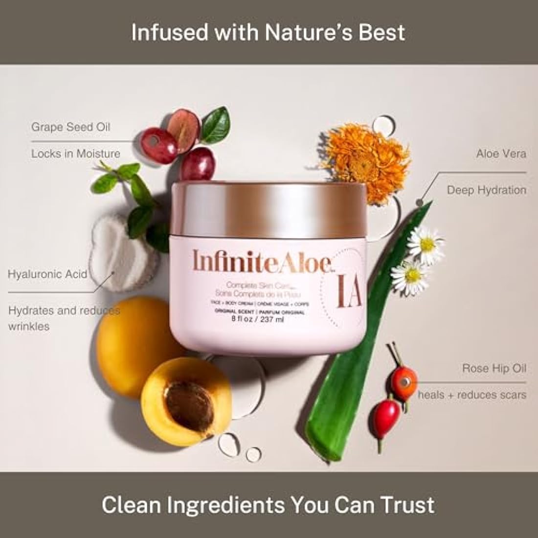 Aloe Vera Body & Face Moisturizer – Fragrance Free Face Cream, Body Cream, Hand Lotion for Dry Skin – 1 Large Jar (8 Oz.) & 1 Travel Jar (0.5 Oz.) – Full Body Lotion for Skin Care by InfiniteAloe