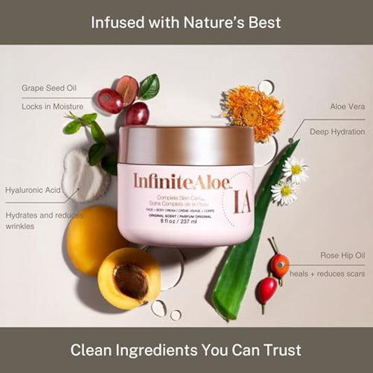 Aloe Vera Body & Face Moisturizer – Original Scent Face Cream, Body Cream, Hand Lotion for Dry Skin – 1 Large Jar (8 Oz.) & 1 Travel Jar (0.5 Oz.) – Full Body Lotion for Skin Care by InfiniteAloe