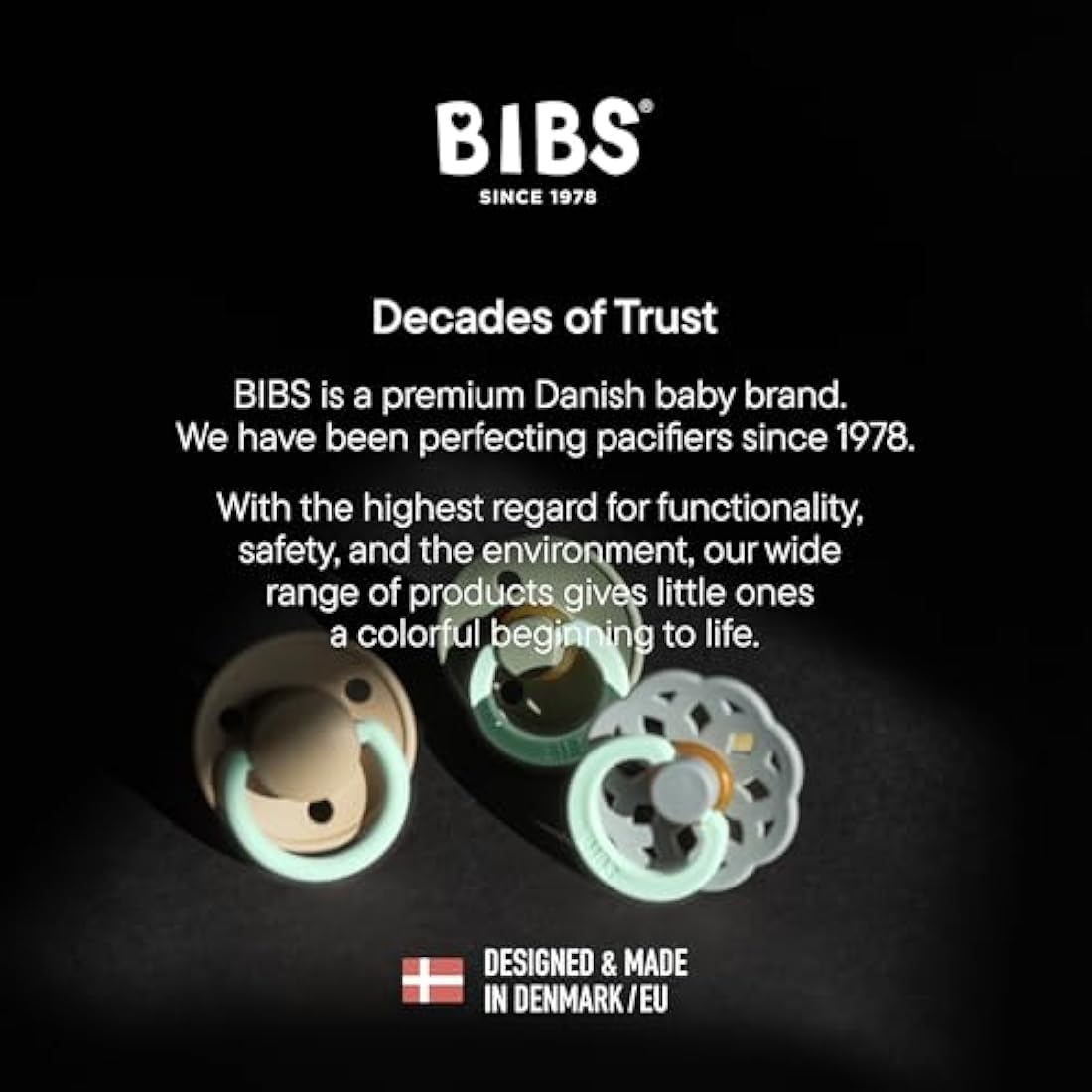 BIBS Colour Night Soother 2-Pack, BPA Free Dummy Pacifier, Round Nipple. Natural Rubber Latex, Size 3 (18+ Months), Blush Night/Vanilla Night