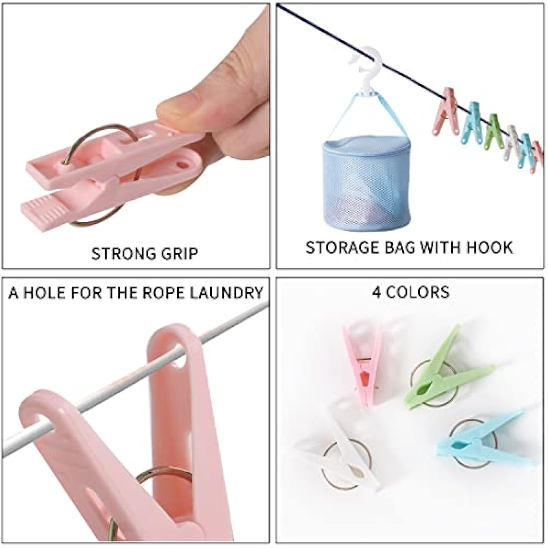 Clothes Pegs For Washing Line Pack of 48，Strong Grip Laundry Pegs for Windproof Supplies ，Rust Resistant pegs with bag for Home and Garden