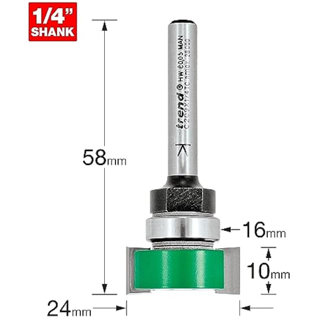 Trend CraftPro Two Flute Intumescent Recessing Router Cutter Bit, 1/4 Inch Shank, 24mm Cut Diameter & 10mm Cut Length, Tungsten Carbide Tipped, C209X1/4TC