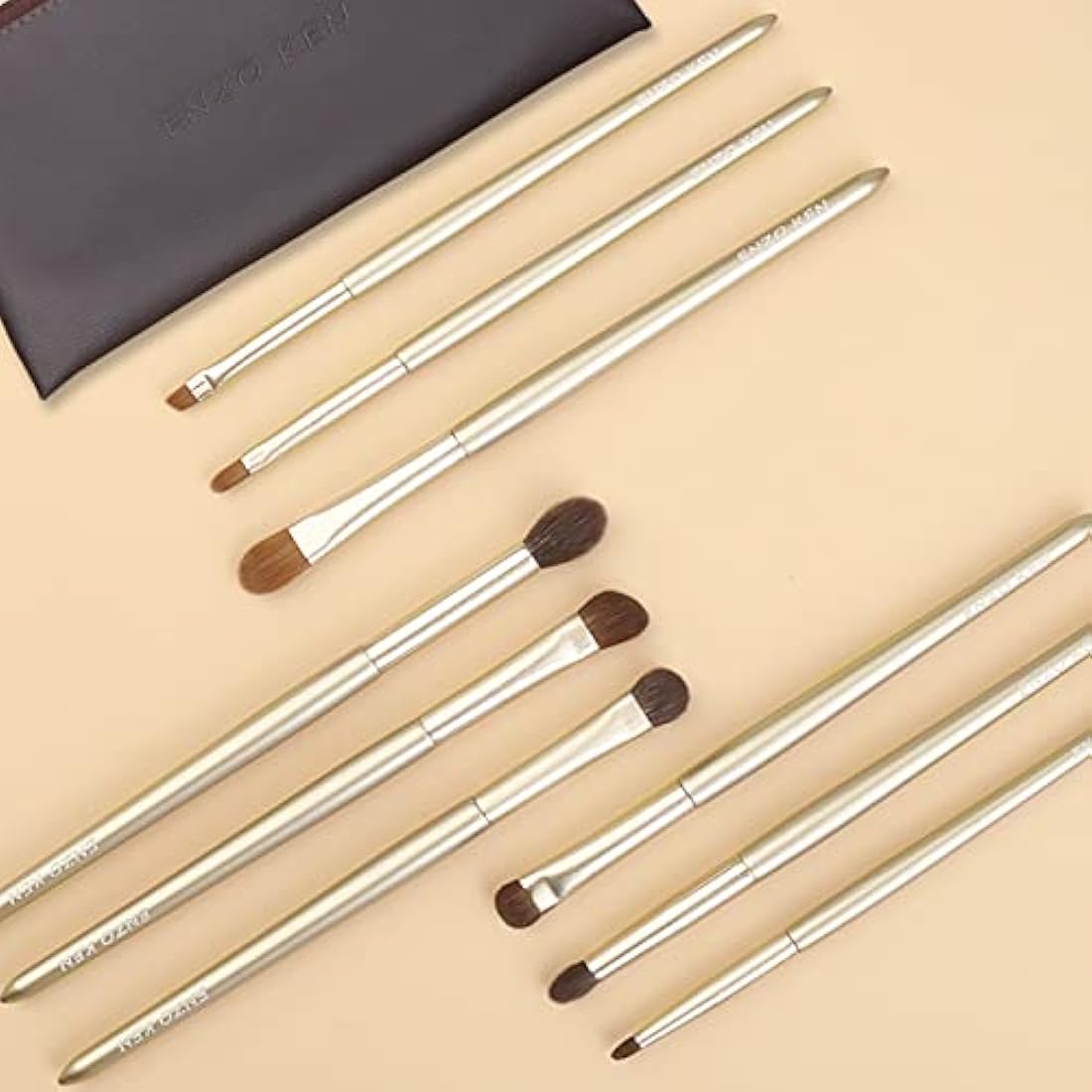 Luxury ENZO KEN Goat Hair Eye Shadow Brush Set: Nose Contour Brushes, Angled Eyeshadow Brush, Professional Makeup Brush Set - Gold, E200