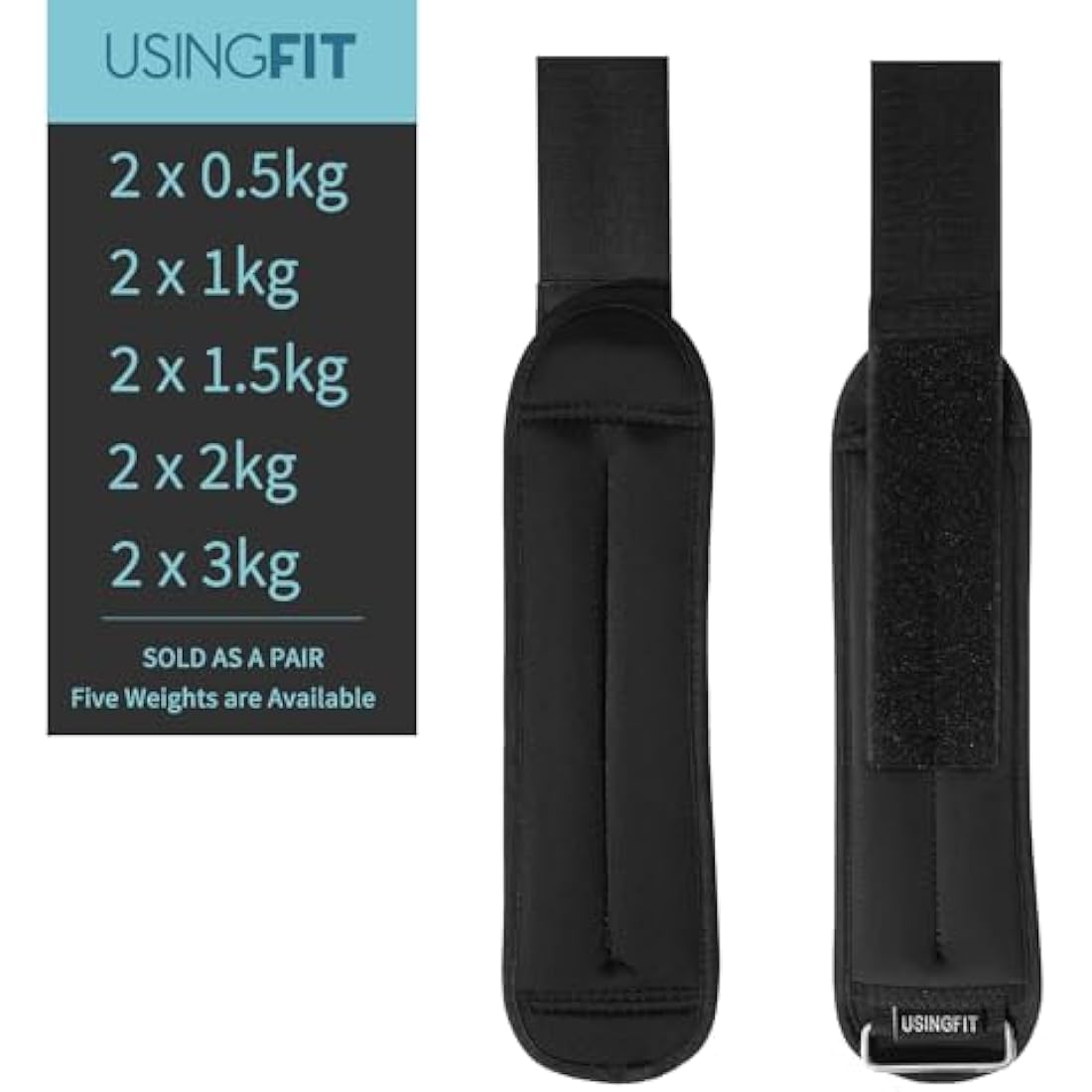 USINGFIT Ankle Weights Set for Men Wrist Weights for Women 2 * 0.5Kg / 2 * 1Kg / 2 * 1.5Kg / 2 * 2Kg Hand Leg Weight for Kids Sandbags Gym Fitness Running Walking Strength Training Equipment