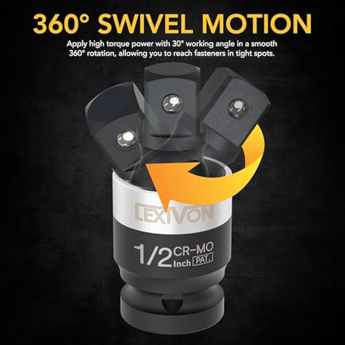 LEXIVON Impact Universal Joint - Patented Slim Design | 3-Piece 1/2", 3/8", and 1/4" Socket Swivel Set | Chrome-Molybdenum Steel Full Impact Grade (LX-113-S)
