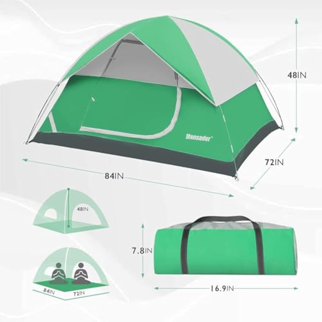 Mansader 2-3 Man Tent, Camping Tent Waterproof for 2-3 Person Dome Tent Lightweight Easy Set Up with Carry Bag for Outdoor Garden Backpacking Hiking Travel