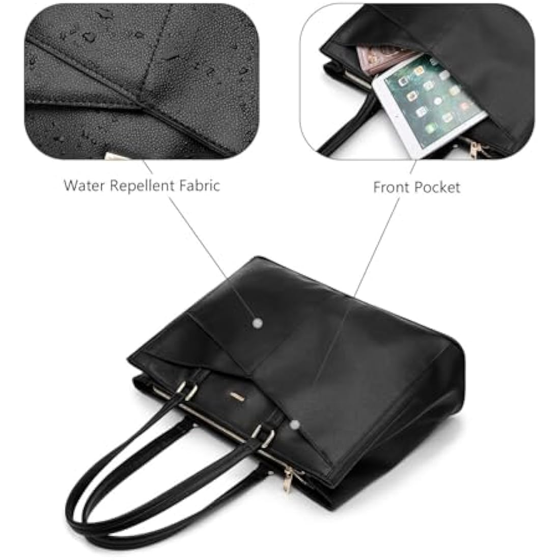 LOVEVOOK Laptop Bags for Women Tote Bag 15.6 Inch, Ladies Handbags PU Leather Work Bag for Office Business Shopping, Large Womens Hand Bag with Laptop Compartments, Black