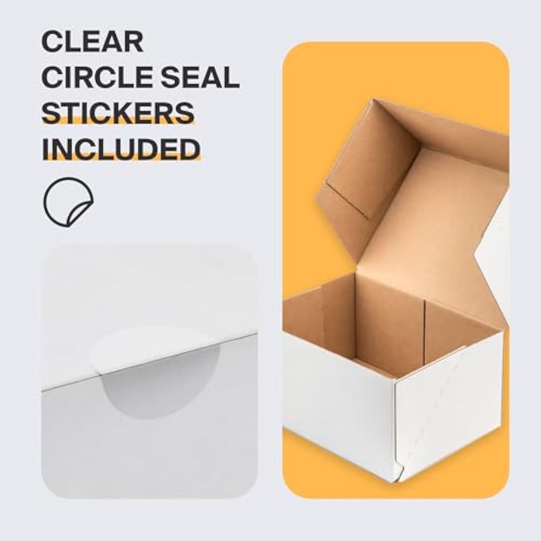 Packaging Hero 20 x 15 X 10 cm (aprox. 8" x 6" x 4") White Corrugated Cardboard Mailing Boxes, gift boxes, e-commerce box with free clear round stickers (10 pack)
