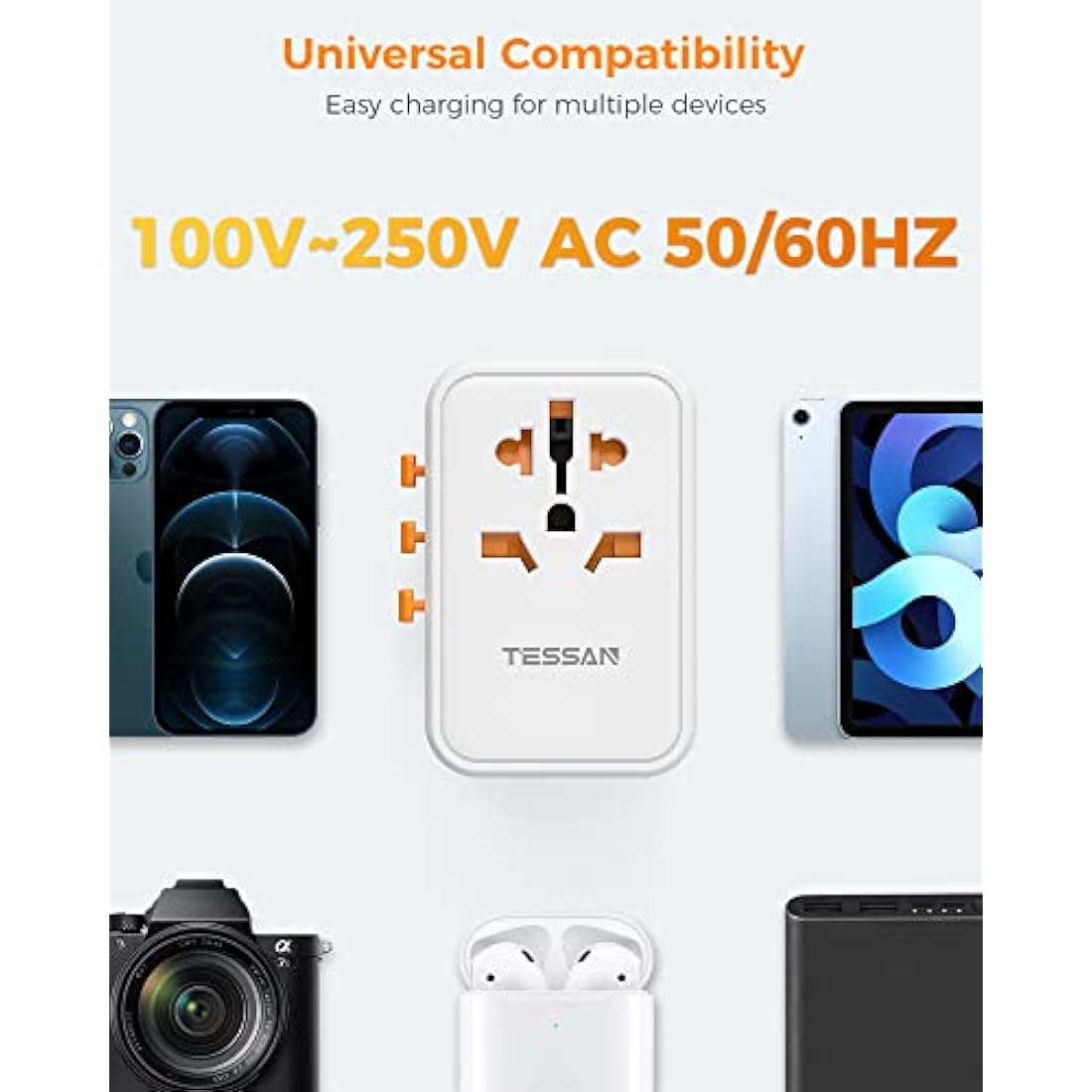 TESSAN Universal Travel Adapter Worldwide with PD 45W USB C Fast Charging, 6 in 1 Universal Plug Adaptor UK to World, International Travel Adapter for Multi Countries EU, USA, UK, AU, Thailand etc