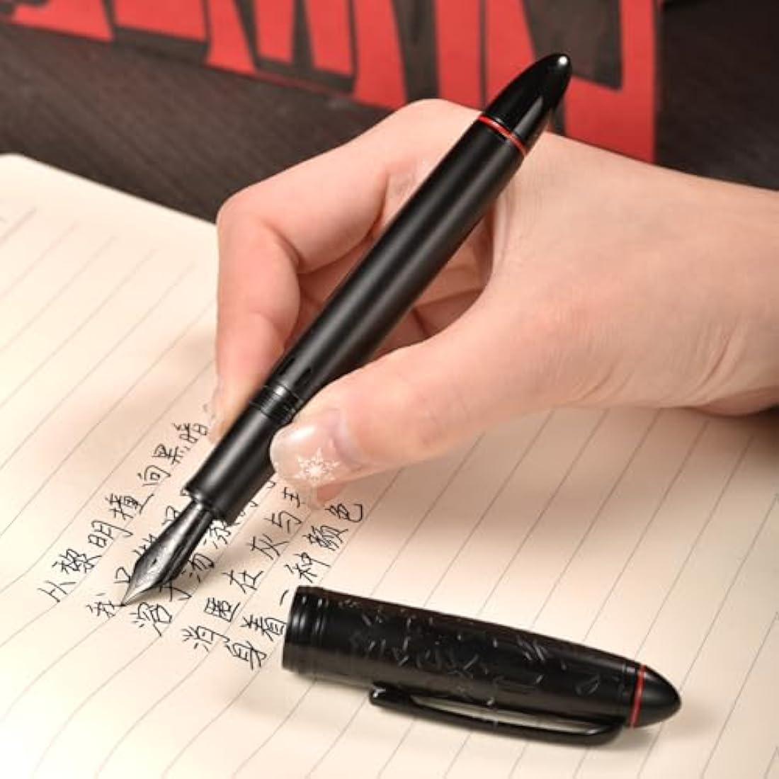 Asvine Hongdian N6 Metal Resin Piston Fountain Pen - Black Long Blade Nib Classic Pen, Includes Metal Box